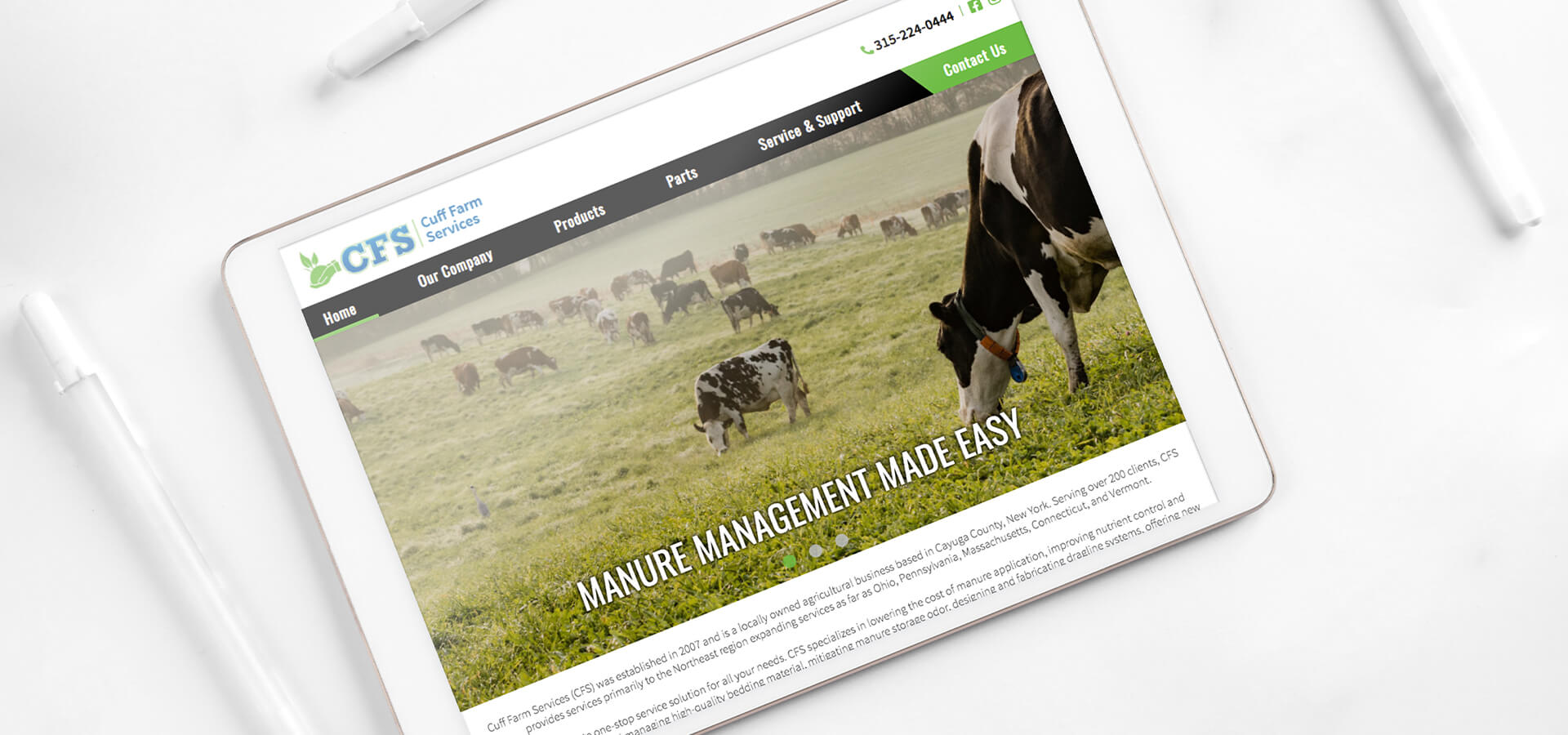 Cuff Farm Services website on a tablet